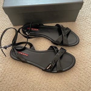 Prada metallic leather sandals black size 39.5